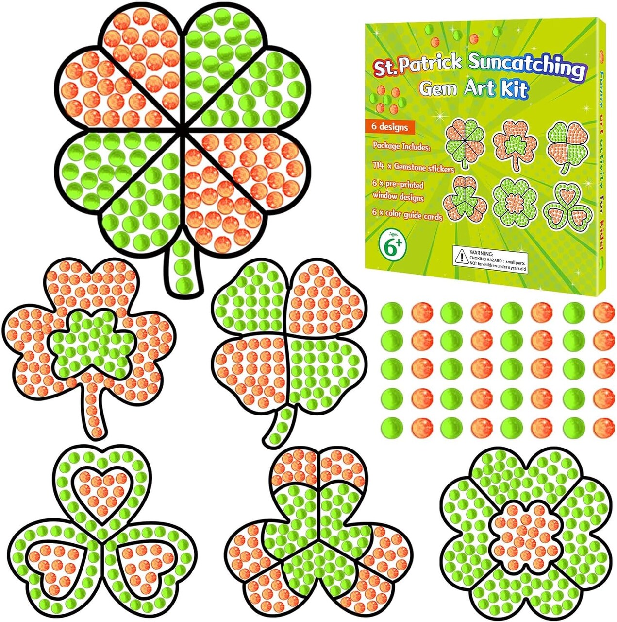 St. Patrick’s Day DIY Shamrock Gem Diamond Suncatcher Kit – Arts & Crafts for Kids, Diamond Painting Gifts for Ages 4–12, Home, School & Party Decor